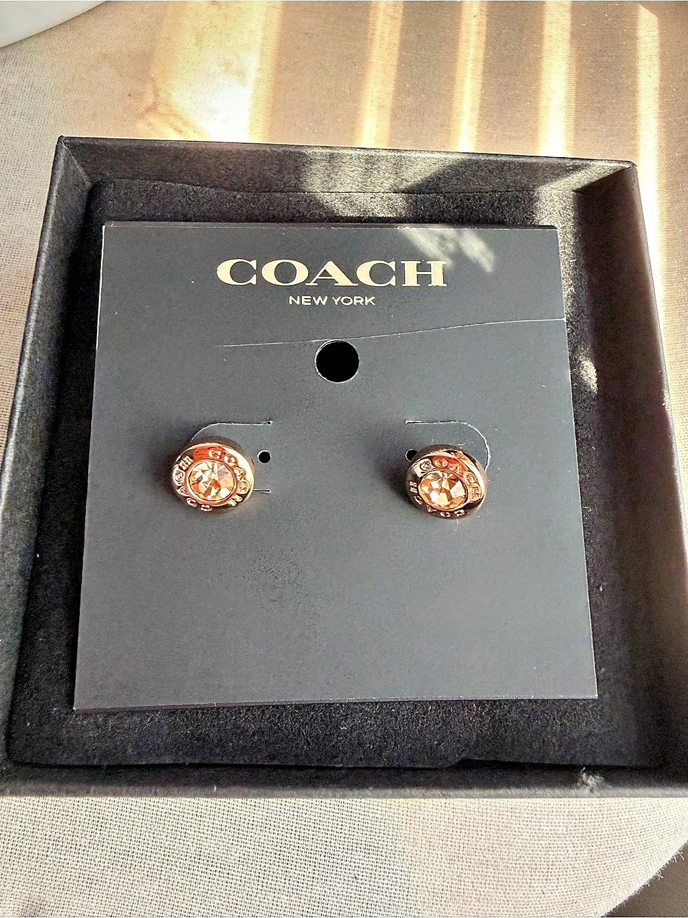 Coach Open Circle Stone Stud Earrings Pink - Picture 2 of 4
